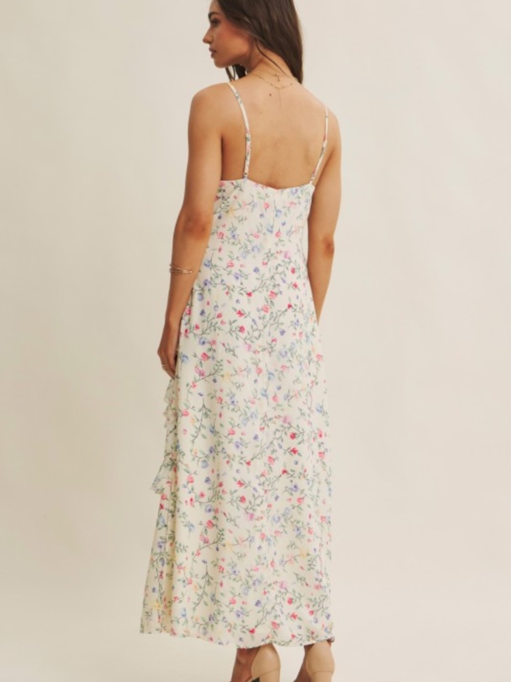 Floral Fantasy Asymmetrical Ruffled Maxi Dress Small - Picture 6 of 8